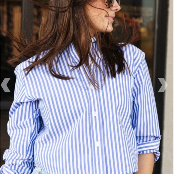 Rails Tops - Rails Ramy Mariner Stripe Cropped Cotton Button Down S